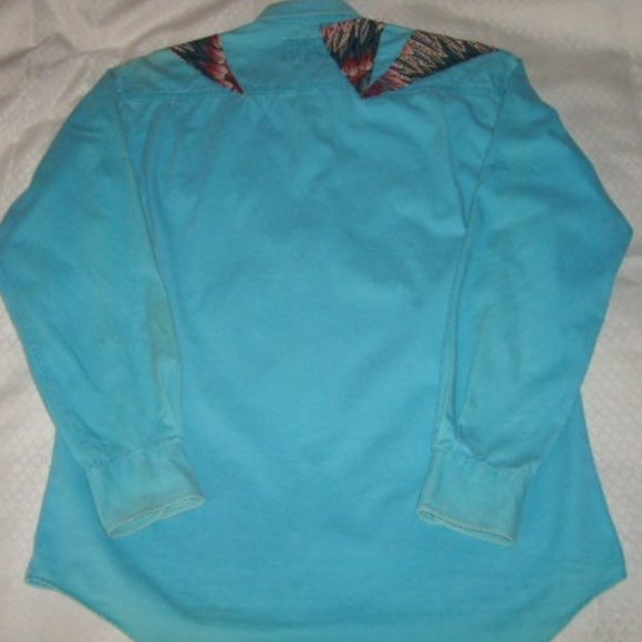 Vintage Western Shirt Womens S Tall Greatland Apparel Turquoise Custom Applique - Picture 5 of 5